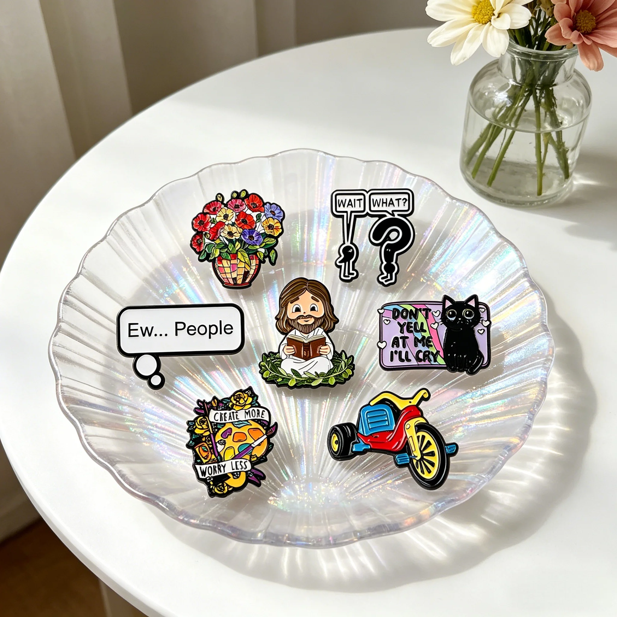 Retro Bicycle Animal Black Cat Quotes Enamel Pin Artistic Flower Jesus Brooch Lapel Pins Badge Accessories Fashion Jewelry Gifts