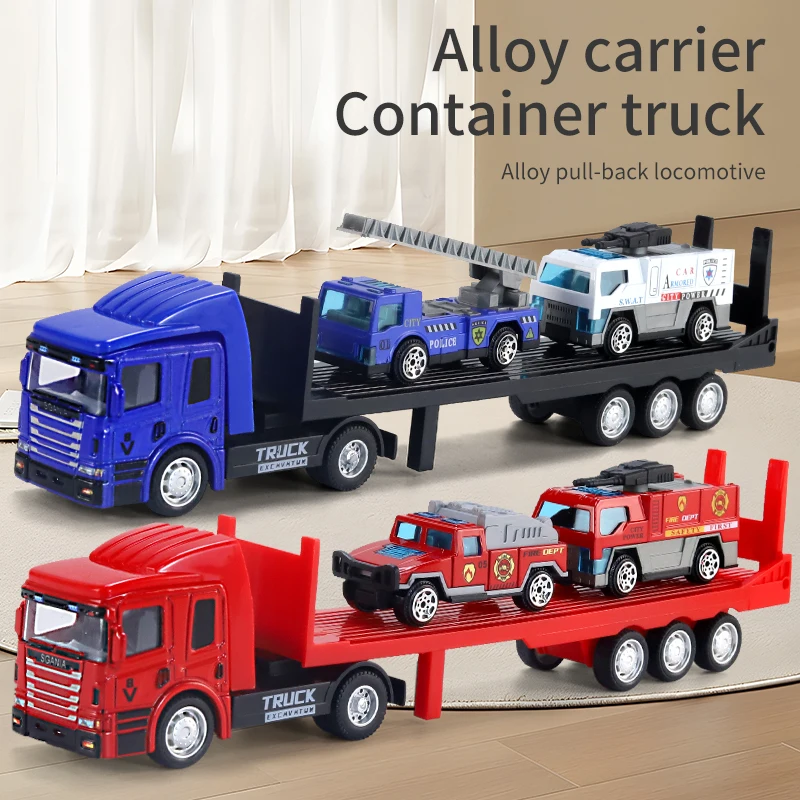 Alloy trailer large transporter Container truck tow head flat inertial pull-back Puzzle boy model Halloween gift toy car
