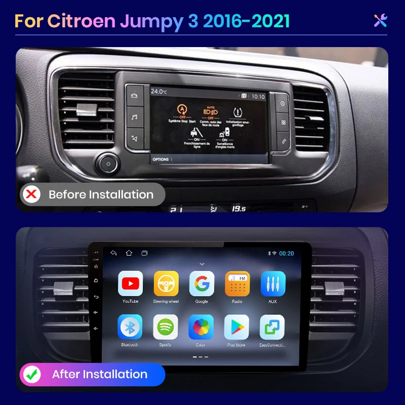 For Peugeot Expert 3 Citroen Jumpy 3 SpaceTourer 2016-2021 Wireless CarPlay Android Auto Car Radio GPS WiFi 4G Multimedia Stereo