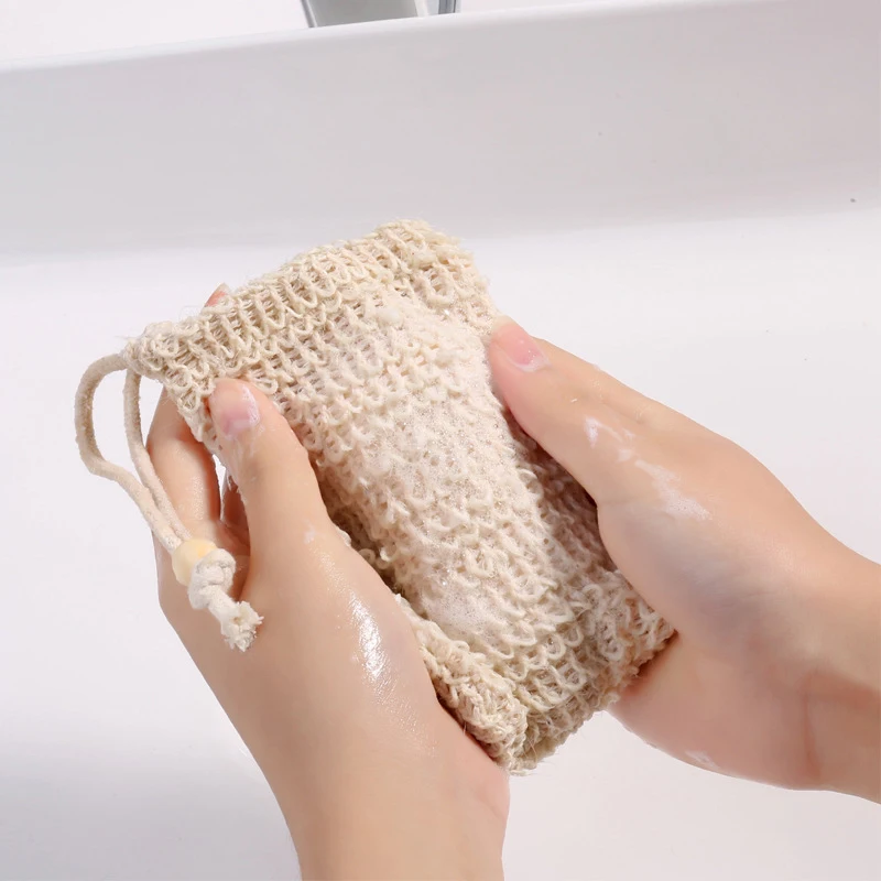 1PCS Natural Cotton Linen Foaming Soap Bag Saver Net Mesh Massage Exfoliator Bathing Bubble Maker Cleaning Tool