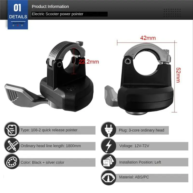 Y17A 108- Throttle 3Pin SM Plug Left Quick Finger Throttle Accessories for Electric Bicycle Kit