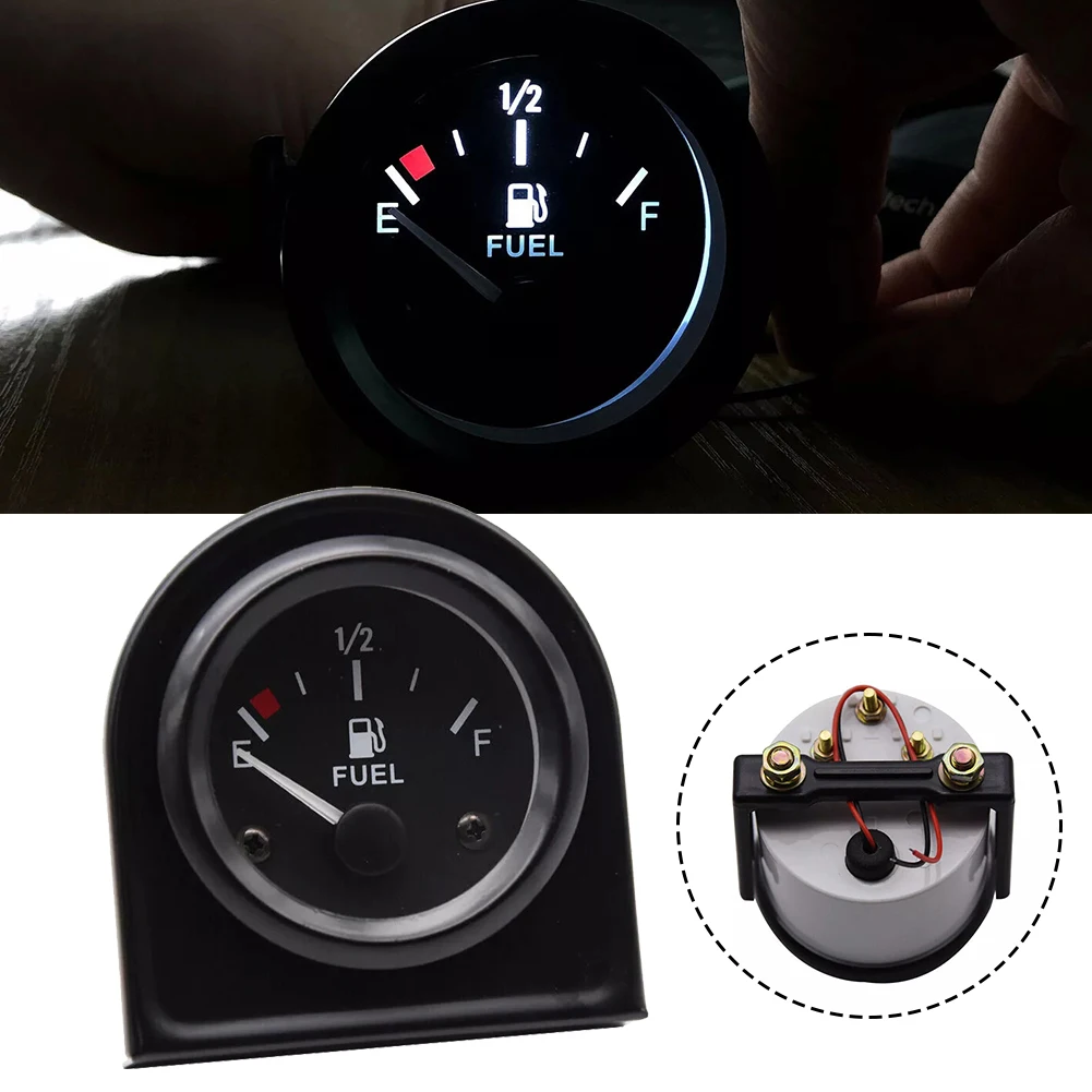 12V 52mm Auto-Kraftstoffanzeige, Kraftstoffstandsmesser 240-33 Ohm E-/2-F, Weiße LED-Beleuchtung, Schwarzer Rand, Automotive-Messgeräte