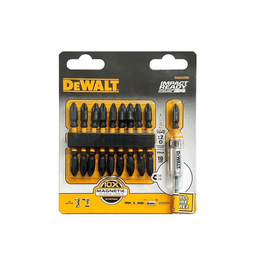 DEWALT 10PCS Bit Set with Magnetiser/Demagnetiser PH2x65mm Screw Bits Power Tool Accessories DWA2SD65