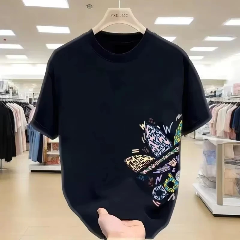 Men's high-quality printed 100% pure cotton T-shirt with fashionable patterns - short-sleeved and formal style