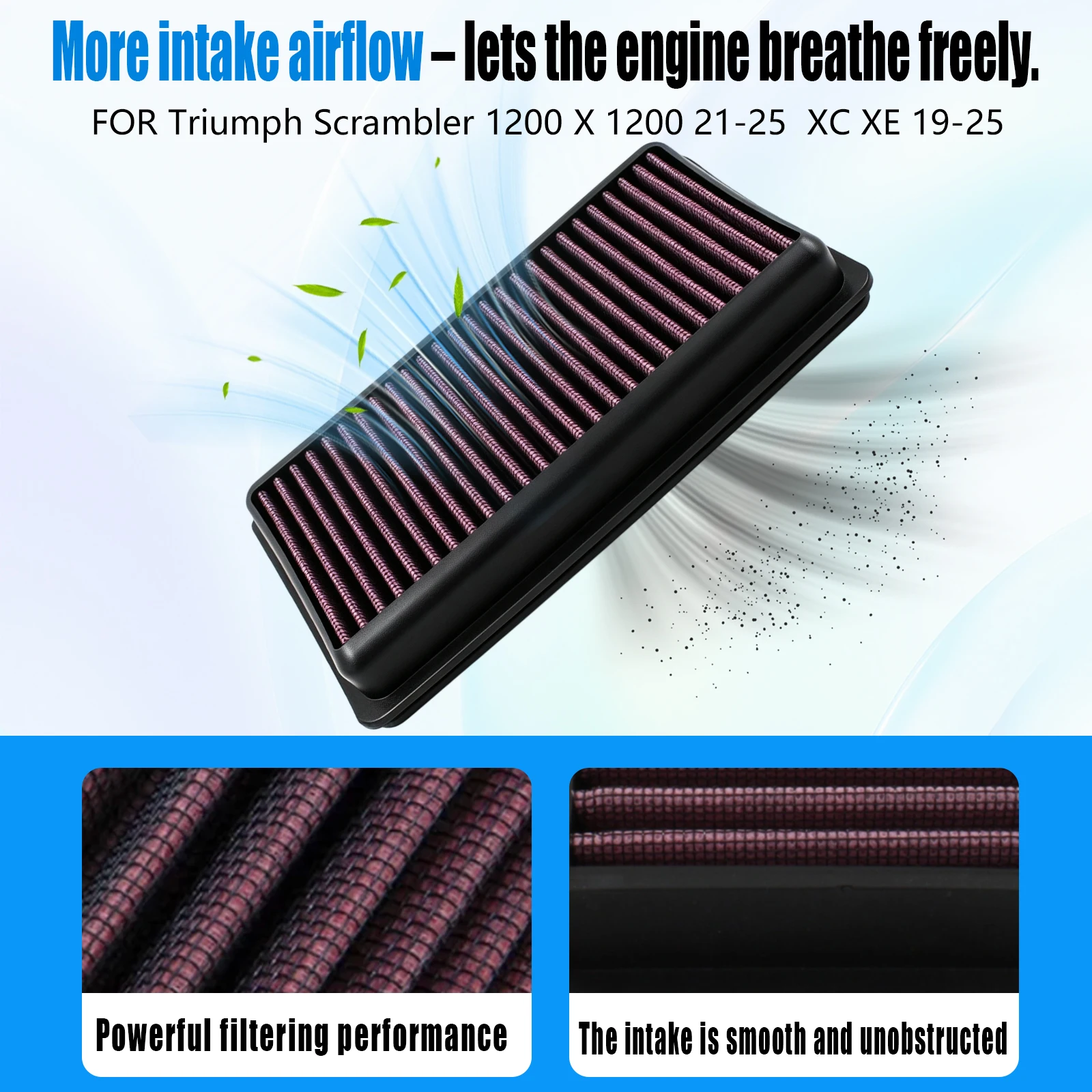 For Triumph Scrambler 1200 X XC XE 2019-2025 Motorcycle Washable High Flow Air Filter Intake Cleaner Replacement