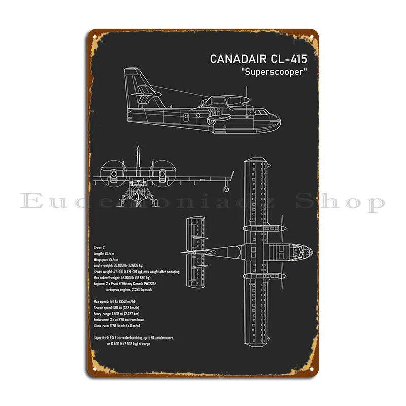 Canadair Cl 415 Seaplane Metal Plaque Poster Create Wall Decor Custom Designing Sign Tin Sign Poster