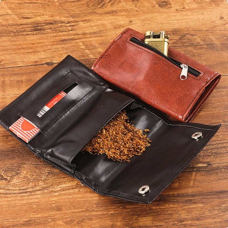 Fashioned Tobacco Pipe Bag Portable Cigarette Rolling Storage BagLeather Hand Roll Tobacco Lighter Pouch Retro-old