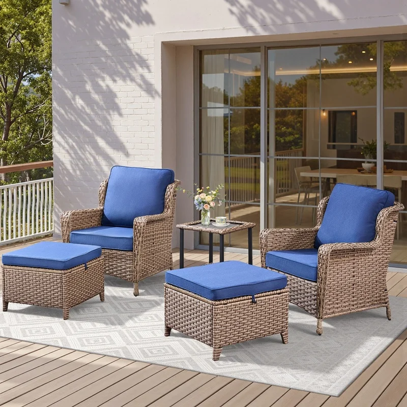 

5-Piece Patio Lounge Set with Side Table and Ottomans, Outdoor Seating for Deck or Porch