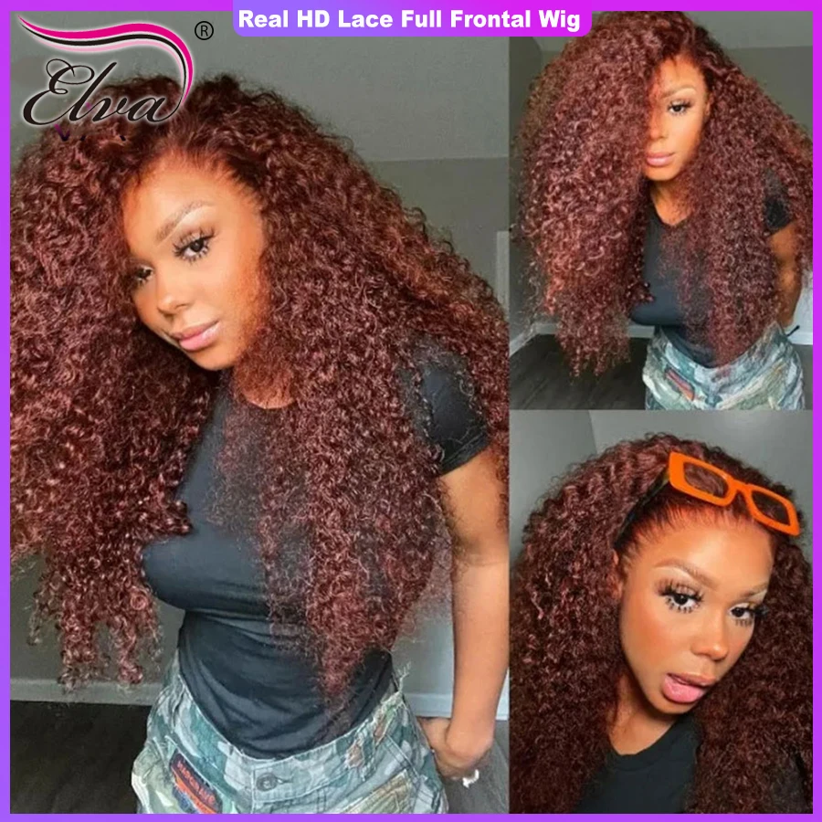 

13x6 HD Lace Frontal Wig Wear and Go Glueless Human Hair Wig Reddish Brown 4C Curly Hair HD Lace Closure Wig Invisible HD Wigs