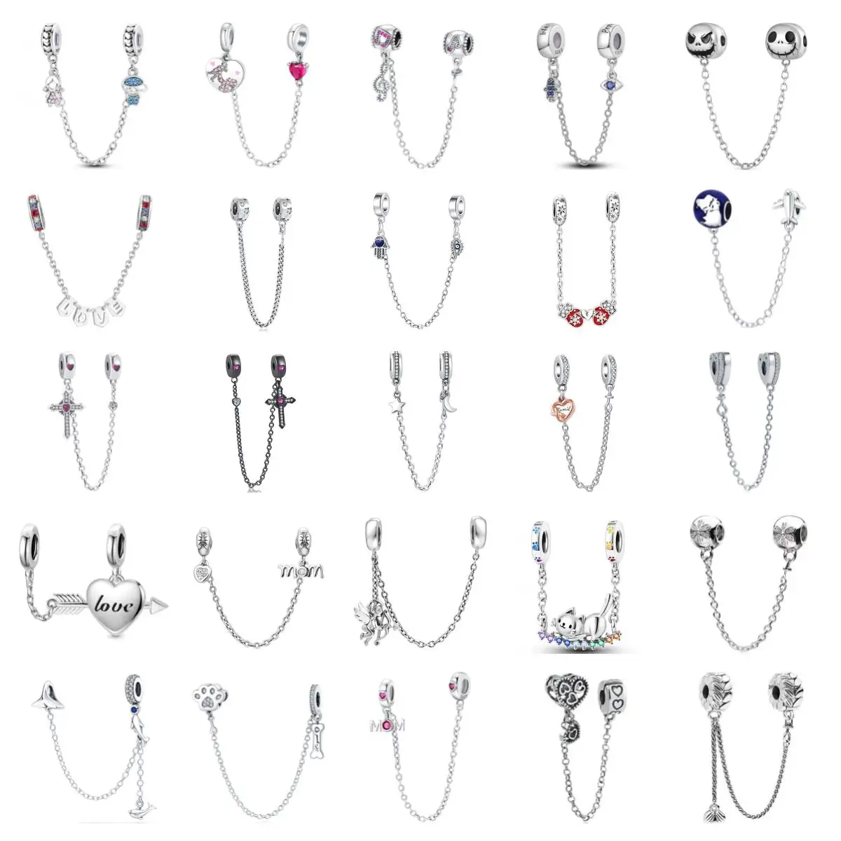 Boy Girl Cat Dog Safety Chain Charms Fit Pandora 925 Original Charm Bracelet Women 925 Silver Hot Sale Bead DIY Jewelry Gift New