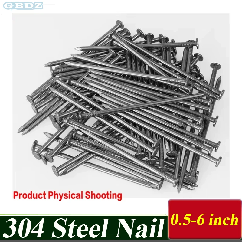 

304 Stainless Steel Screw Woodworking Nails Round Nails Cement Wall Nails Lengthened Small Nails Concrete Screw 0.5/0.8-6.0 Inch