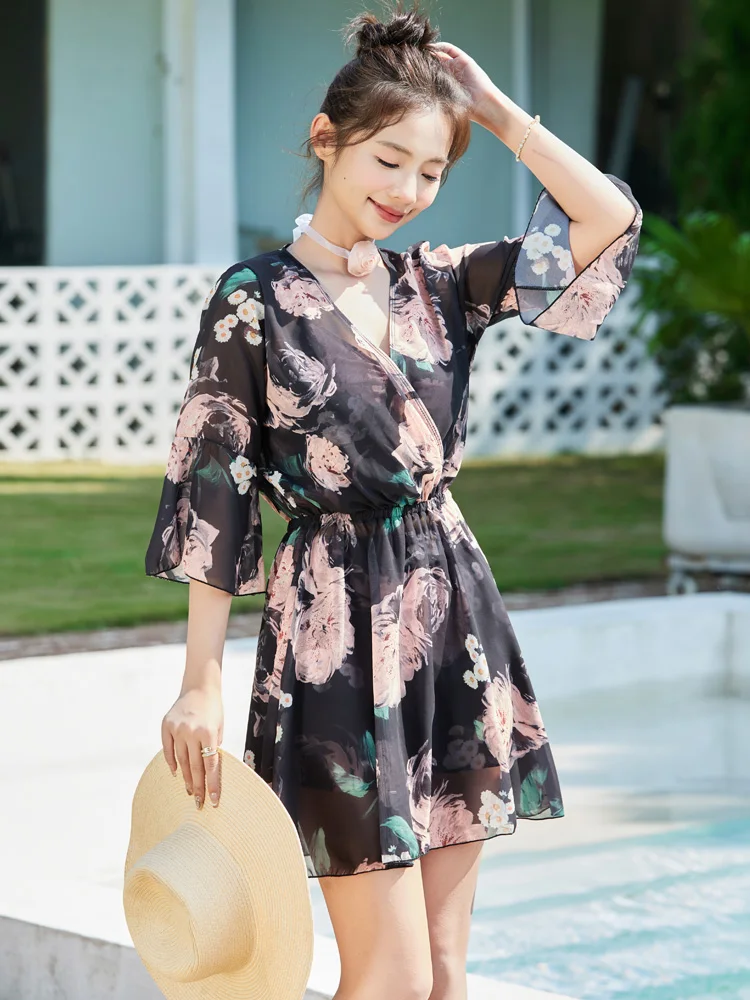 

Купальник-бикини с принтом для термальных источников, женский, больших размеров, скрывающий живот, стройнящий, сексуальный, раздельный, с накидкой