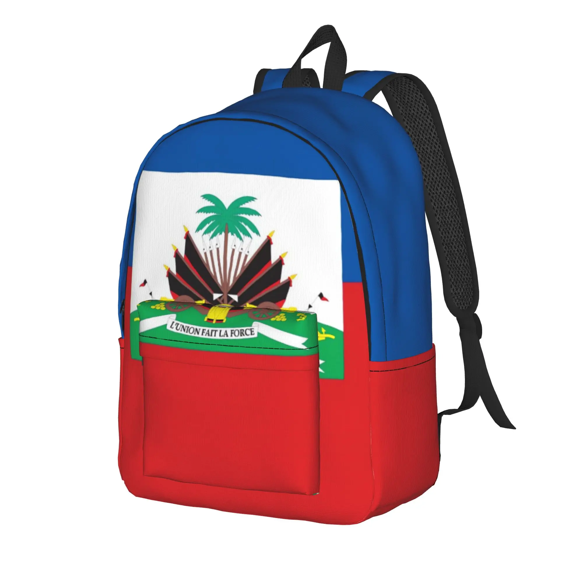 Official Haiti National Flag Coat Of Arms Print Backpack Men Polyester Workout Backpacks Pattern Style School Bags Rucksack