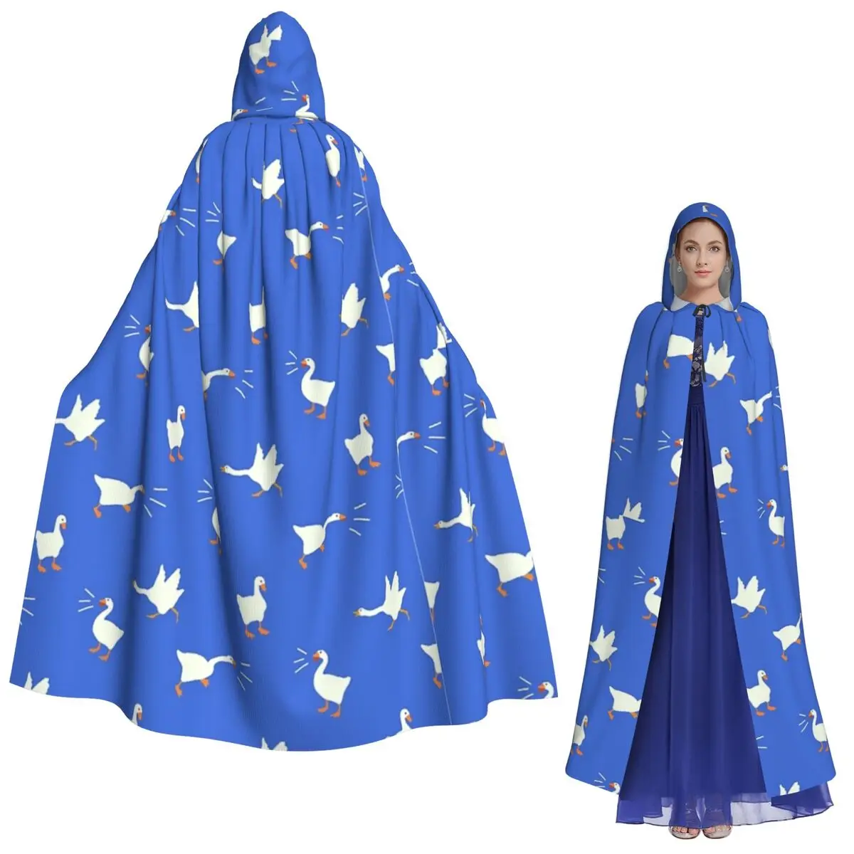 

Blue Long Hooded Cloak Witch Medieval Costume Cosplay Cape HalloweenParty Adult Unisex