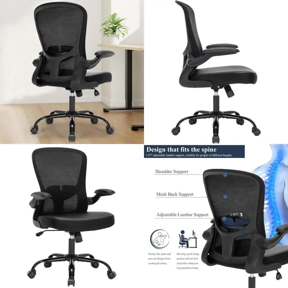 

Ergonomic PU Leather Office Chair with Adjustable Height, Lumbar Support, Swivel, Flip-up Arms, Black