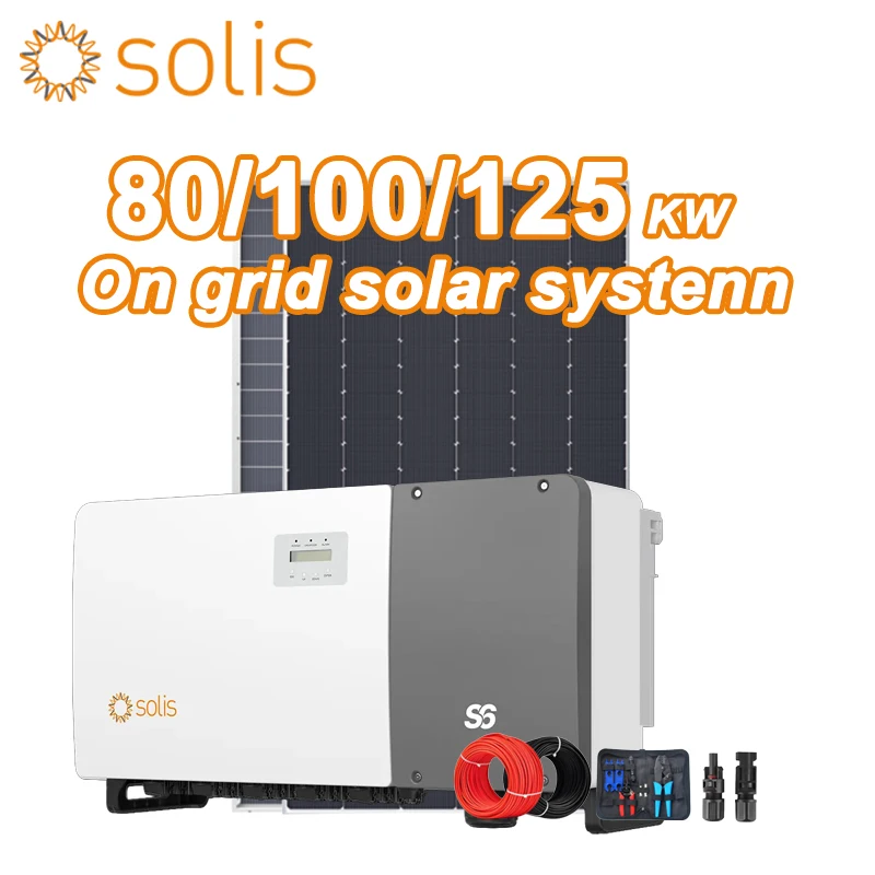 80KW 100KW 125KW Industrial Grid-Tied Solar Power Plant Commercial Photovoltaic PV System for Factory Includes Monitoring