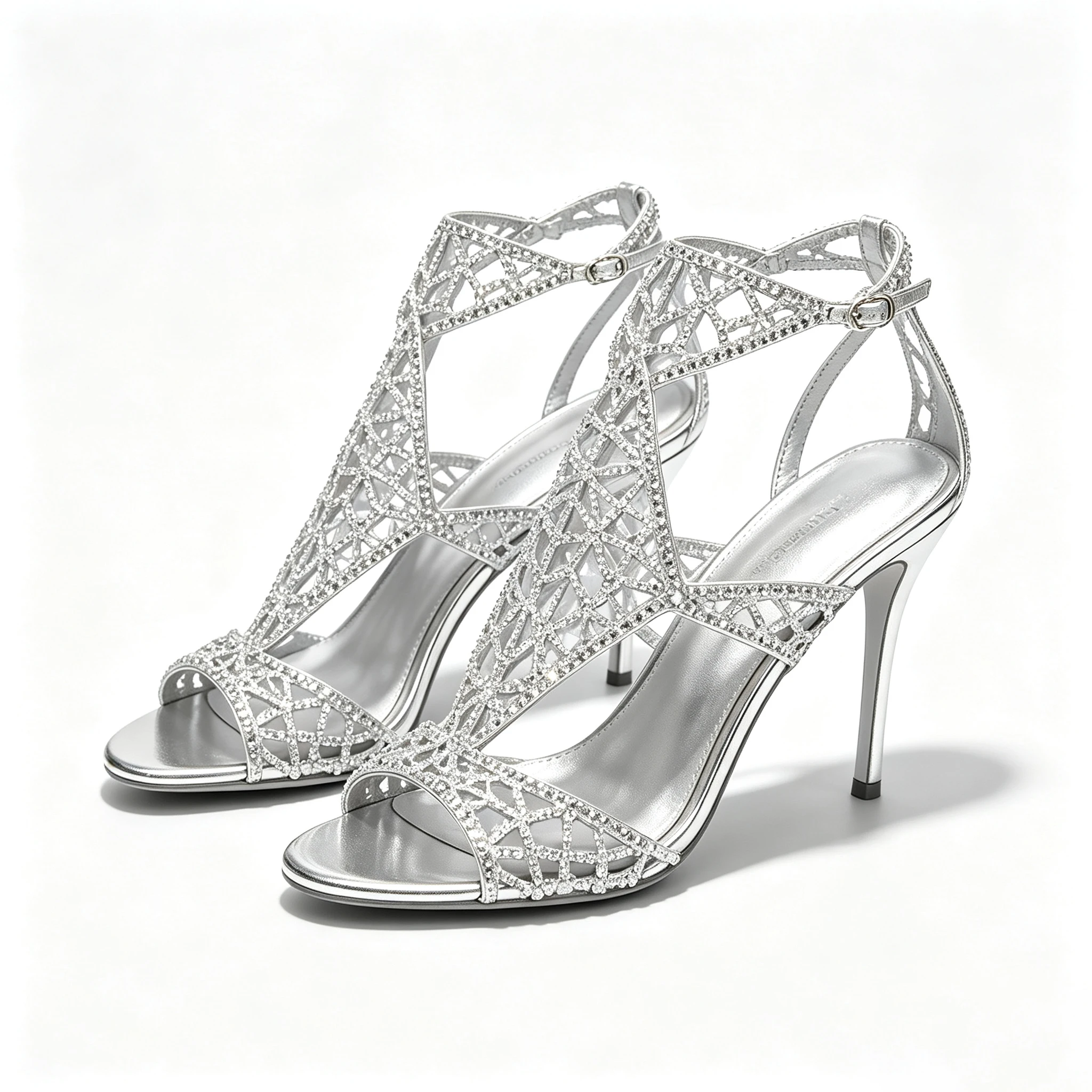 Damen Strass 10cm High Heel Sandalen Elegante Offene Zehen Stiletto-Absätze Knöchelriemen Kristall Party Hochzeit Kleid Schuhe
