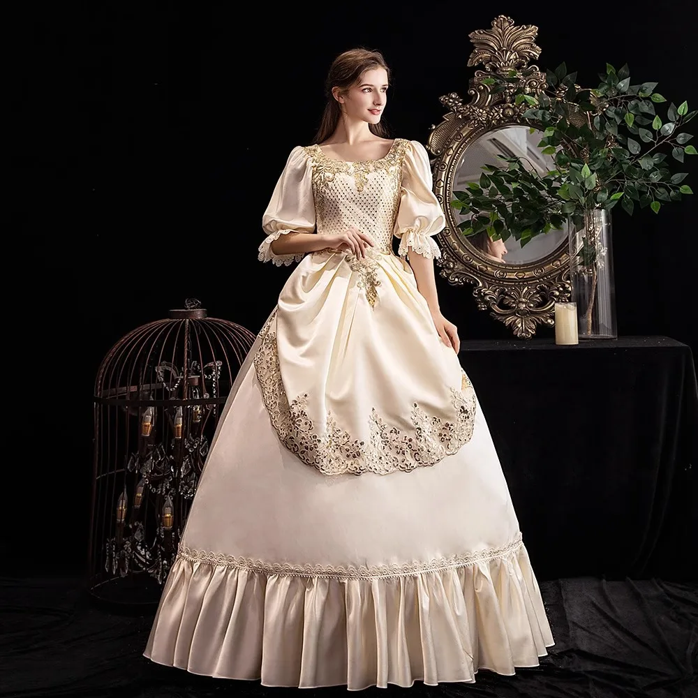 

Champagne European Court Costume Party Masquerade Dinner Dress Stage Chorus Performance Costume Dance Travel Photographer 연주용드레스