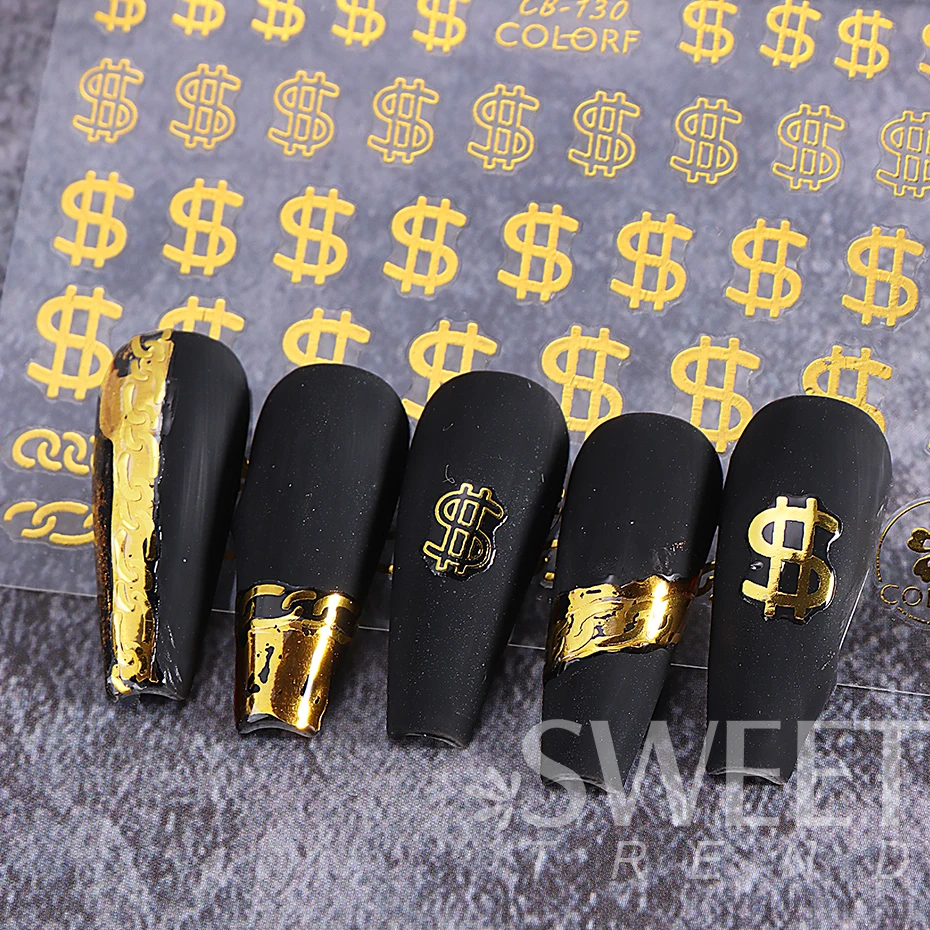 3D Dollar Sign Nail Stickers White Black Gold Sliver Holographic Dollar Sign Nail Deacal Tips DIY Manicure Art Accessories Tools