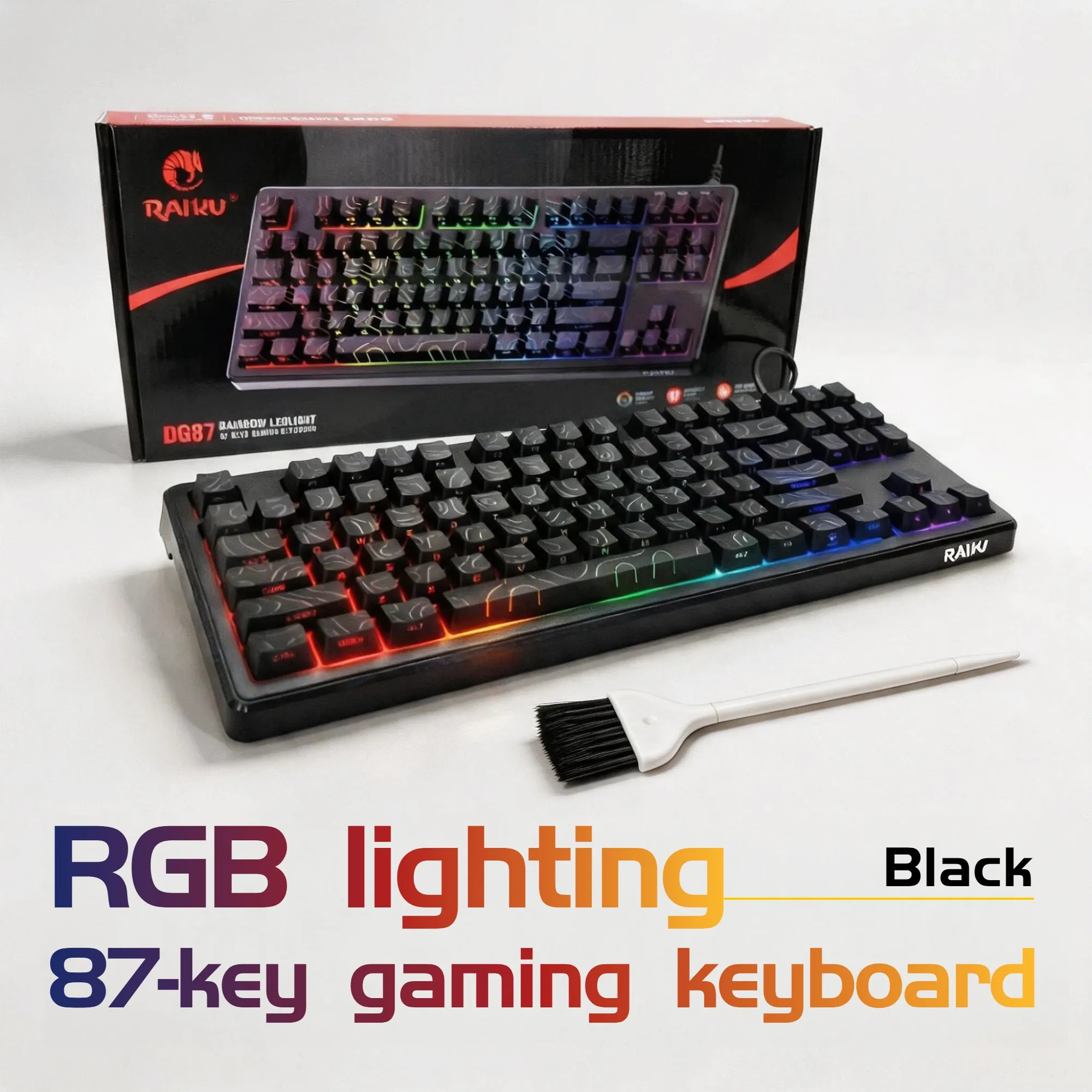 87 Keys TKL RGB Gaming Keyboard Wired Backlit Side Print Keycaps Compact Mechanical Feel Keyboard for PC Laptop FPS Gaming Office