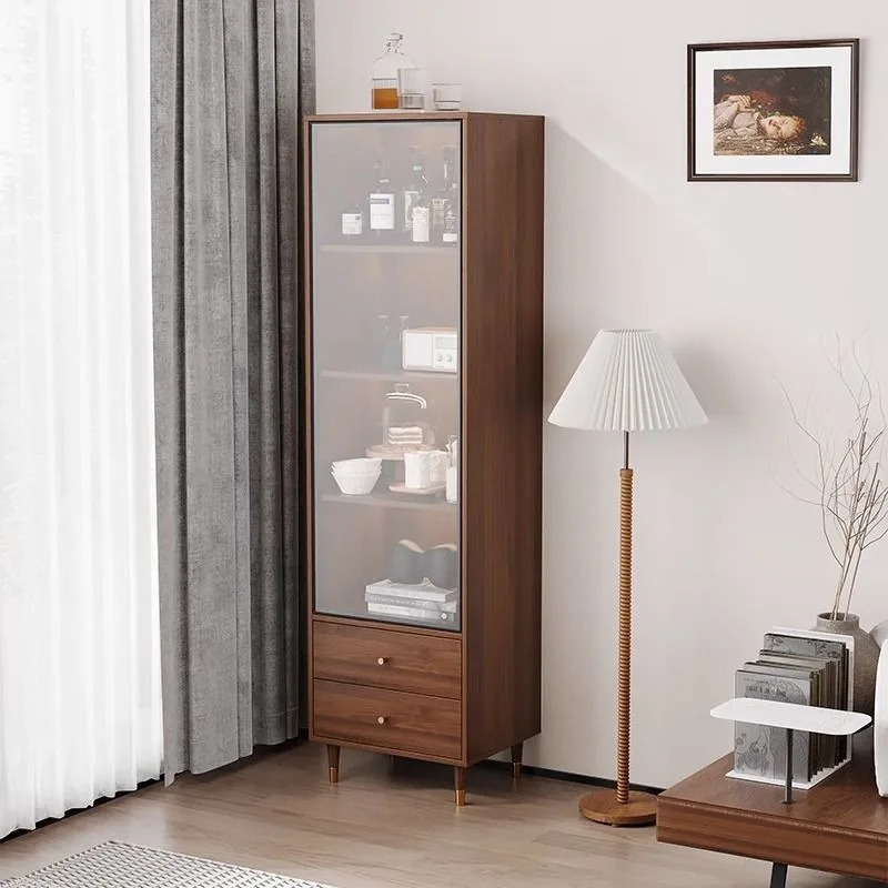 Glass display cabinet Small floor-to-ceiling solid wood wine cabinet
