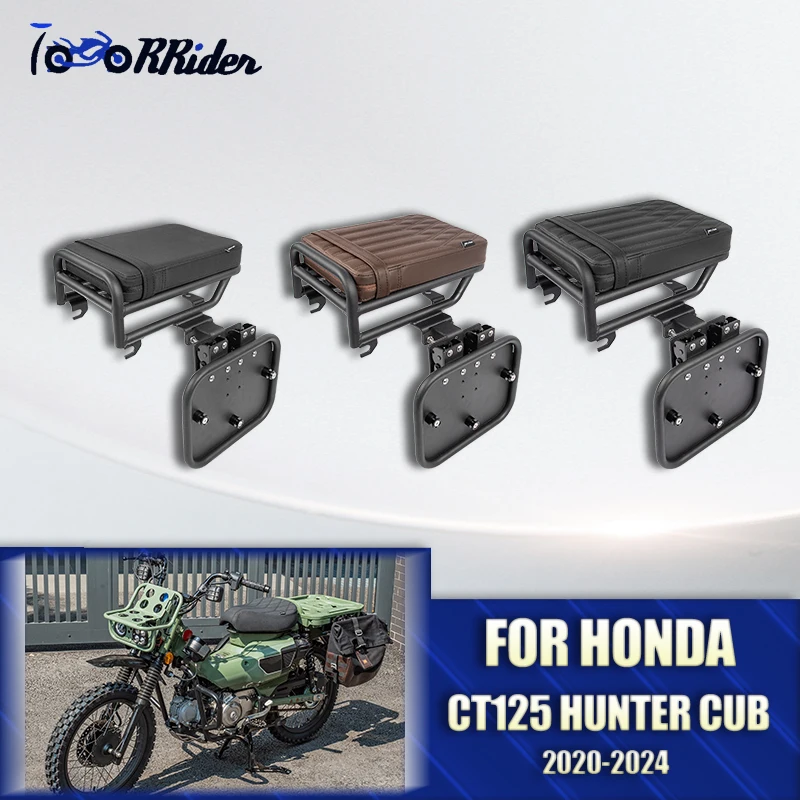 For Honda Trail 125 /CT125 huntercub 20-24 Motorcycle Rear Passenger Seat Cover with lagguage rack cushion Black PU Steel grill