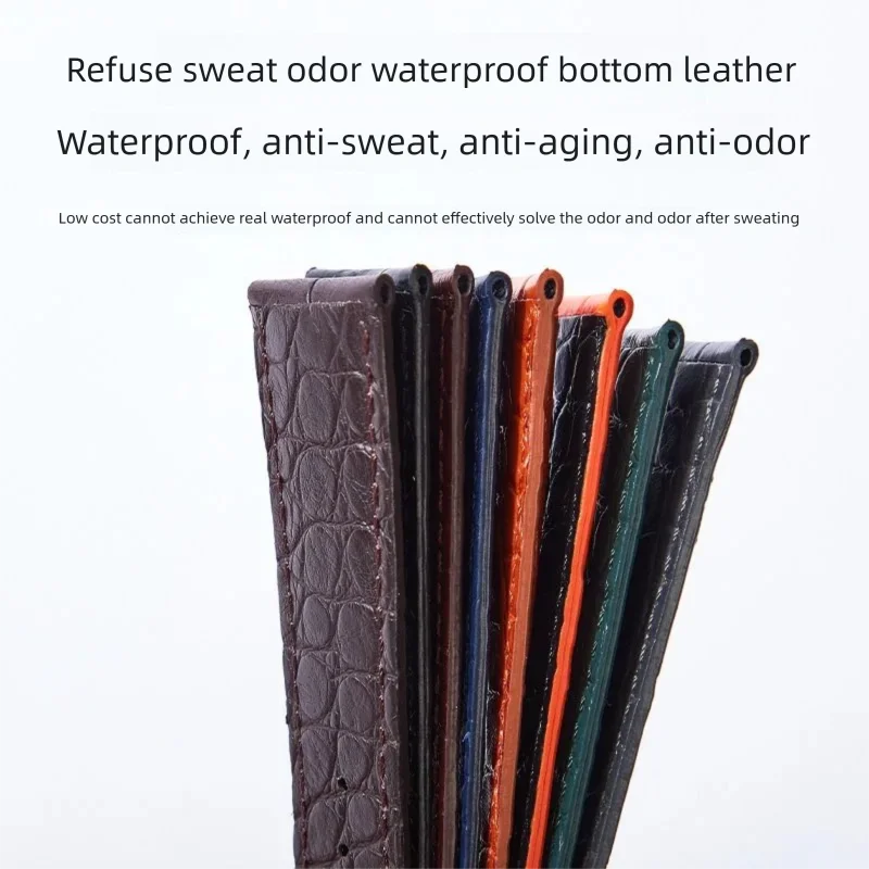 Custom Double Sided Crocodile Skin Watchband Flat Interface Strap 16MM 18MM 20MM 22MM Soft Round Patterned Crocodile Skin Lining