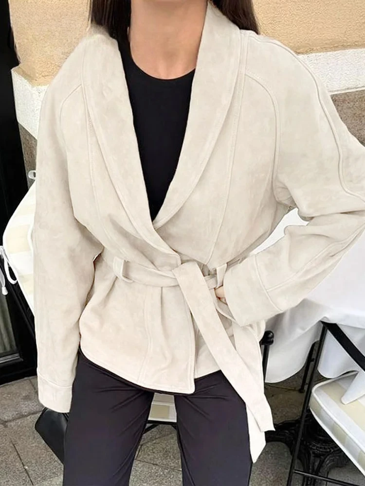 

Новые женские пальто из ретро-бархата с поясом, свободного кроя, с длинными рукавами, V-образным вырезом и шнуровкой, однотонные, весна 2026, уличная одежда