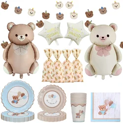 Cute Bear Party Tableware Brown Teddy Bear Plate Napkins Cute Bear Balloons Bear Birthday Party Decorations Baby Shower Supplies