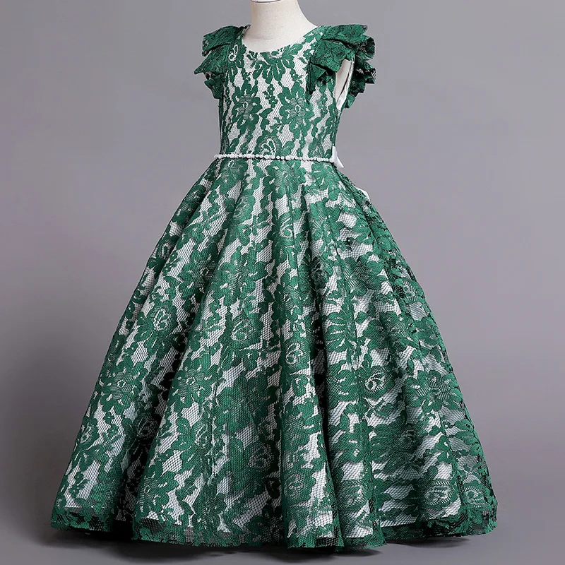 Robe de demoiselle d'honneur en dentelle pour enfants, robe de Rhélégante pour enfants, robe de reconstitution historique de princesse, fête de mariage, robes de banquet pour enfants