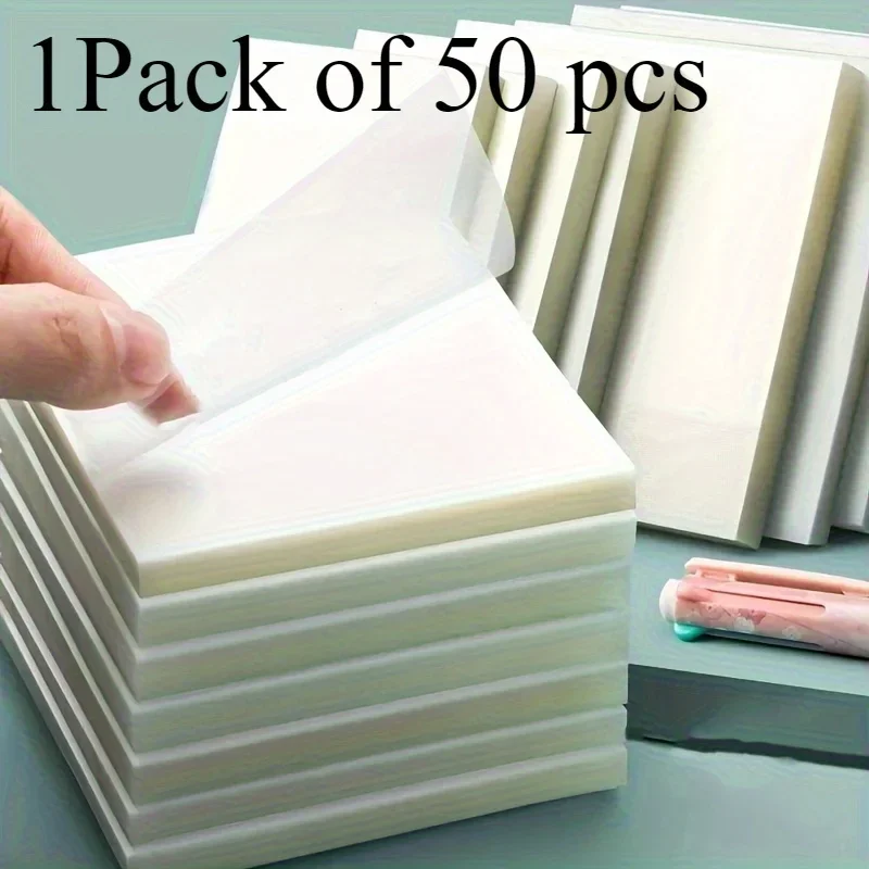 Notas pegajosas claras de 50 pces com dispensador, blocos de notas autoadesivos impermeáveis, notas transparentes para estudantes, diário e escritório
