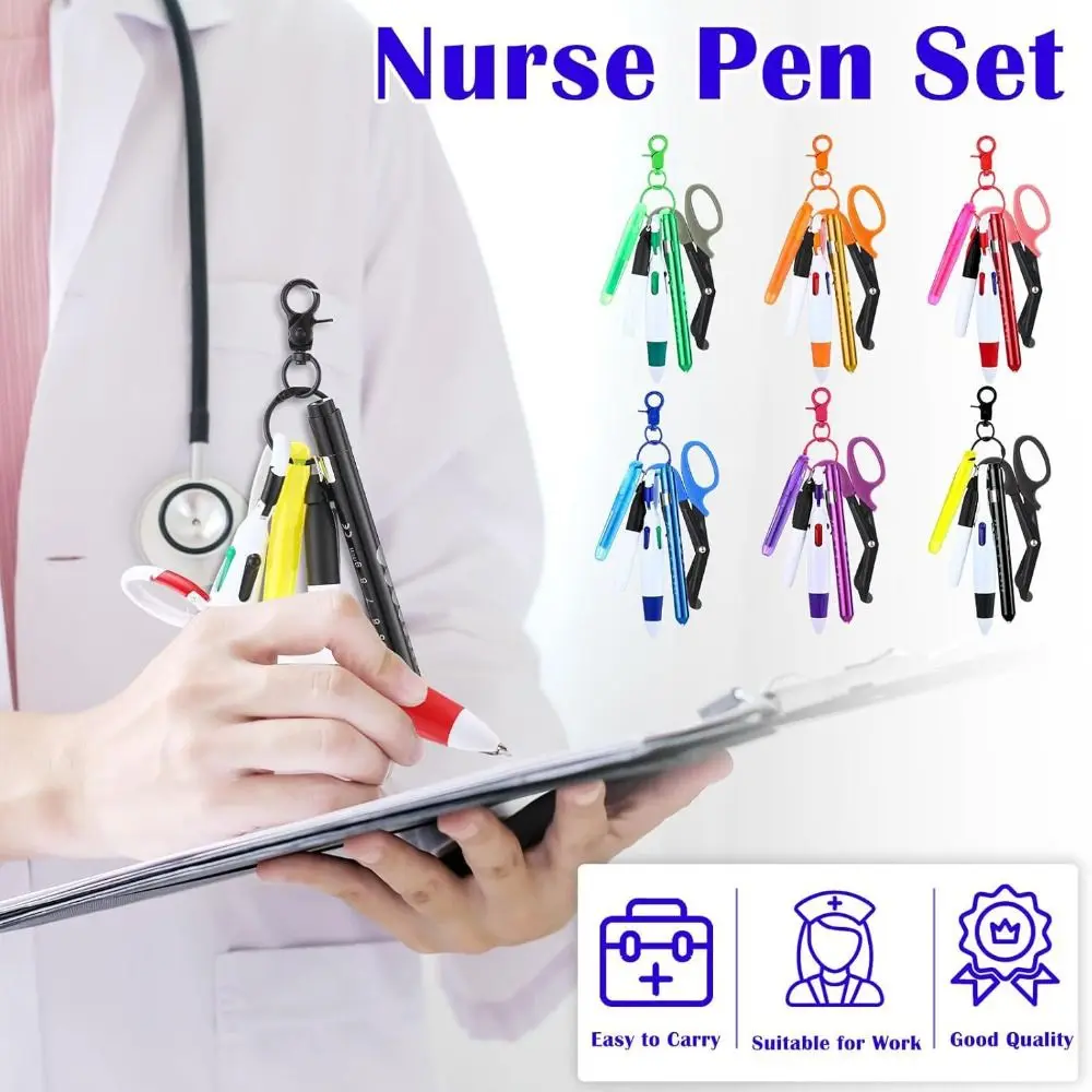 Gift Retractable Nurse Pen Set Multi-Functional LED Light Badge Keychain Badge Reel Office