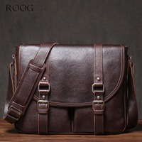 ROOG Men's Real Leather Messenger Bag High End Briefcase Vintage Cowhide Shoulder Sling Bag Deluxe Crossbody For 13 Inch Laptop