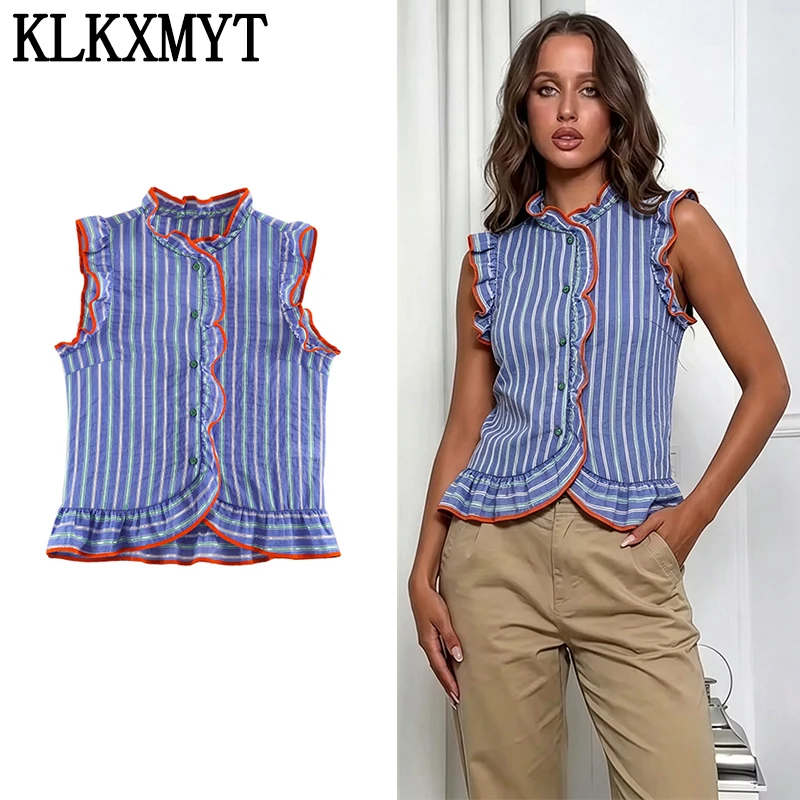 KLKXMYT Women's Shirt 2026 New Summer Sleeveless Ruffles Short Shirts for Women Casual Chic Personality Female Shirt Tops