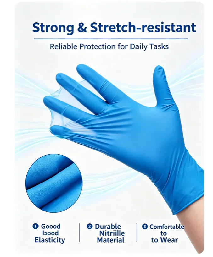 Disposable Blue Nitrile Gloves for Lab Use, Powder-Free, Textured Fingertips, Industrial, Laboratory, Household, Pet Cleaning Pr
