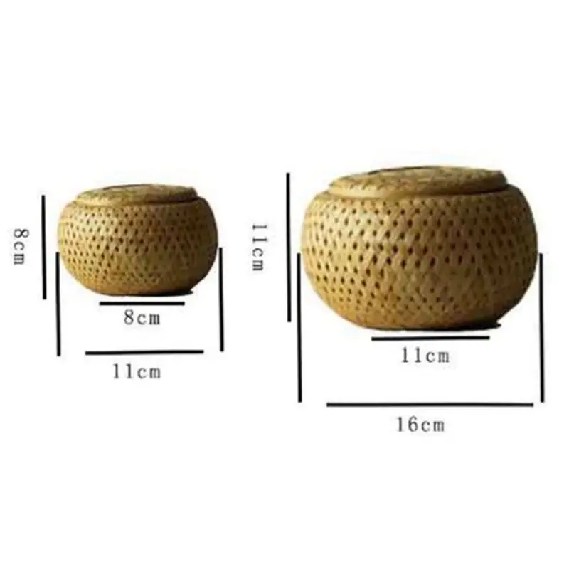 Y51A Set of 4 Small Decorative Bamboo Storage Box with Lid Handmade Braided Basket for Tea Bags Jewelry Makeup Brush Organizer