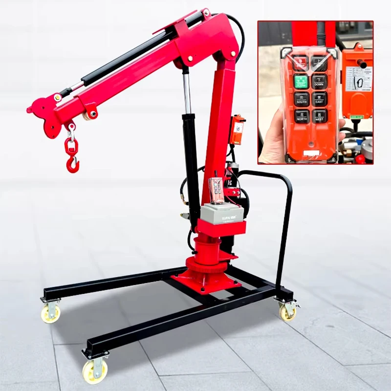 Electric Hydraulic Mobile Crane 1-Ton Compact Truck Boom Crane Winch Remote Control Lifting Device Boom Telescopic E(Customized)