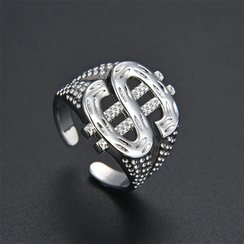 Exaggerated Dollar Sign Ring for Men and Women Fashion Jewelry Gift Hip Hop Rock Currency Ring Adjustable in Size