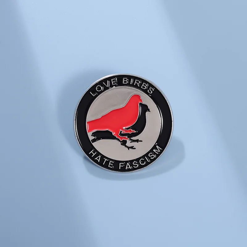 Creative Love Birbs Hate Fascism Enamel Pin Antifa Action Button Metal Badge Double Pigeon Animals Brooches Jewelry Accessories