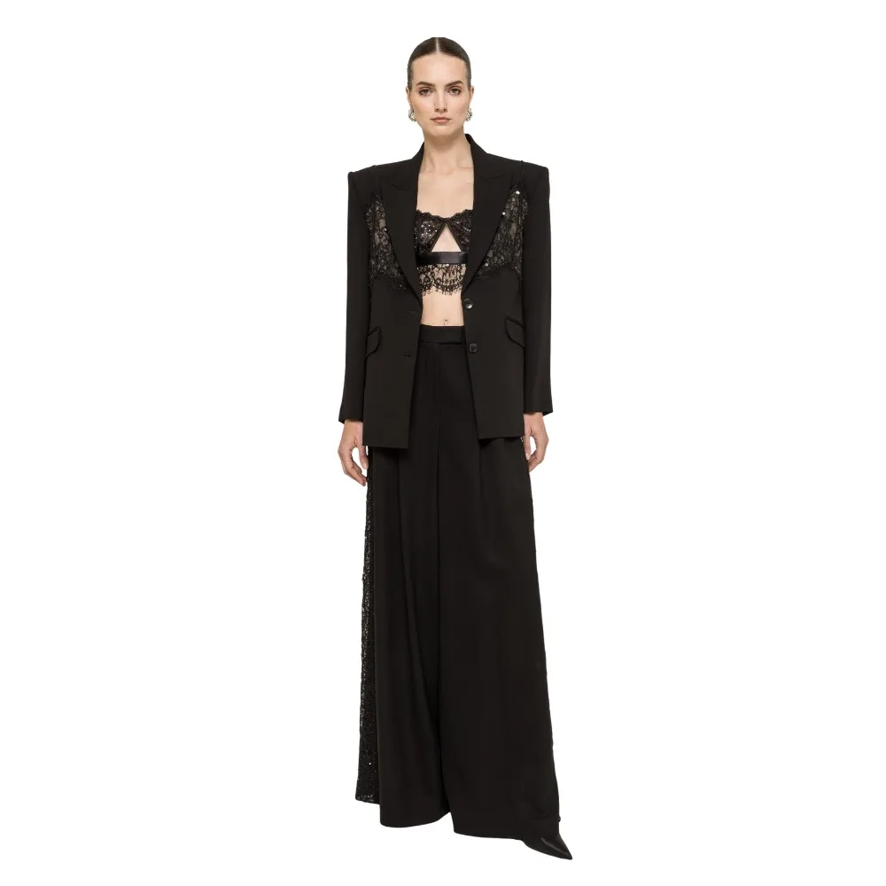 Women's Dresses Suit Gowns Appliques Lace Sequins Jacket Coat And Pants For Female Satin 2 Pieces Suit Customized W720