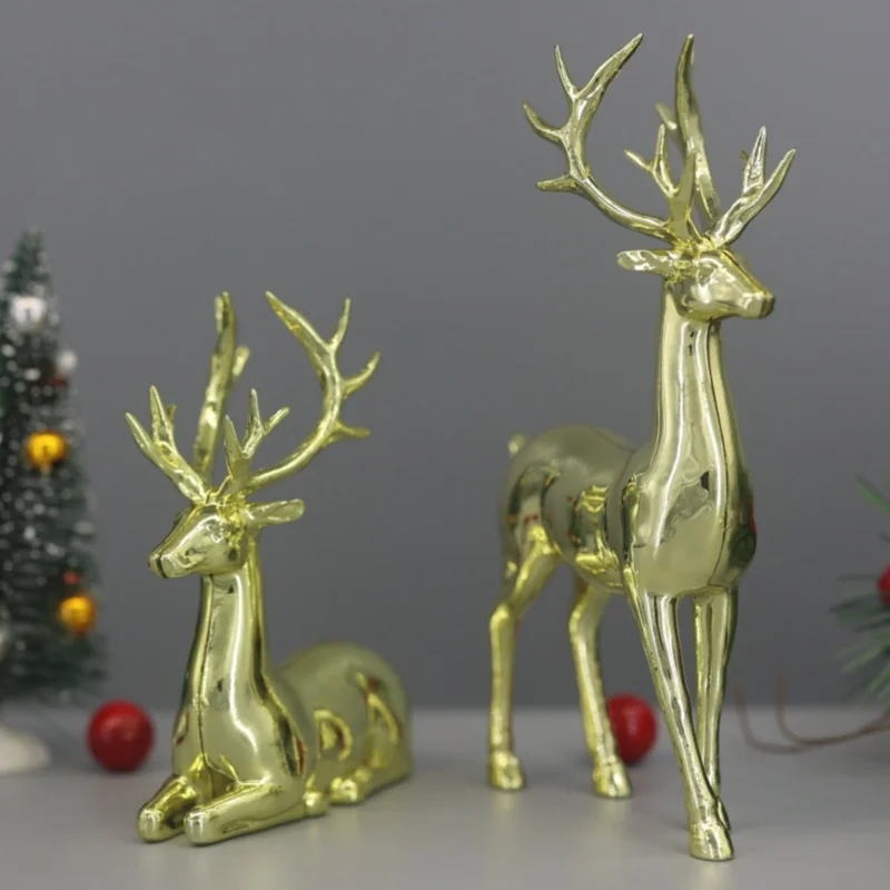 زوج من زخارف تمثال الأيائل المذهبة، مناسبة لزينة عيد الميلاد، مثالية لتزيين سطح المكتب في المكاتب وغرف النوم، #4