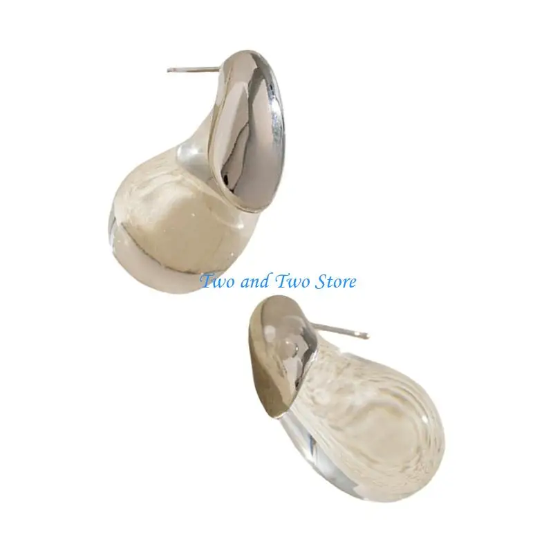 HX6F Versatile Clear Resin Drop Earrings Alloy Base Portable Designs for Everyday Jewelry Wear