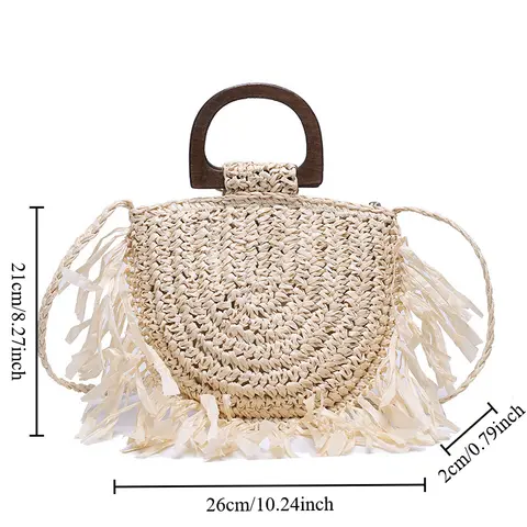 유럽 미국 거리 트렌드 Crossbody 가방 새로운 패션 Tassel Woven 여성 숄더 가방 해변 휴가 Woven 반원형 가방