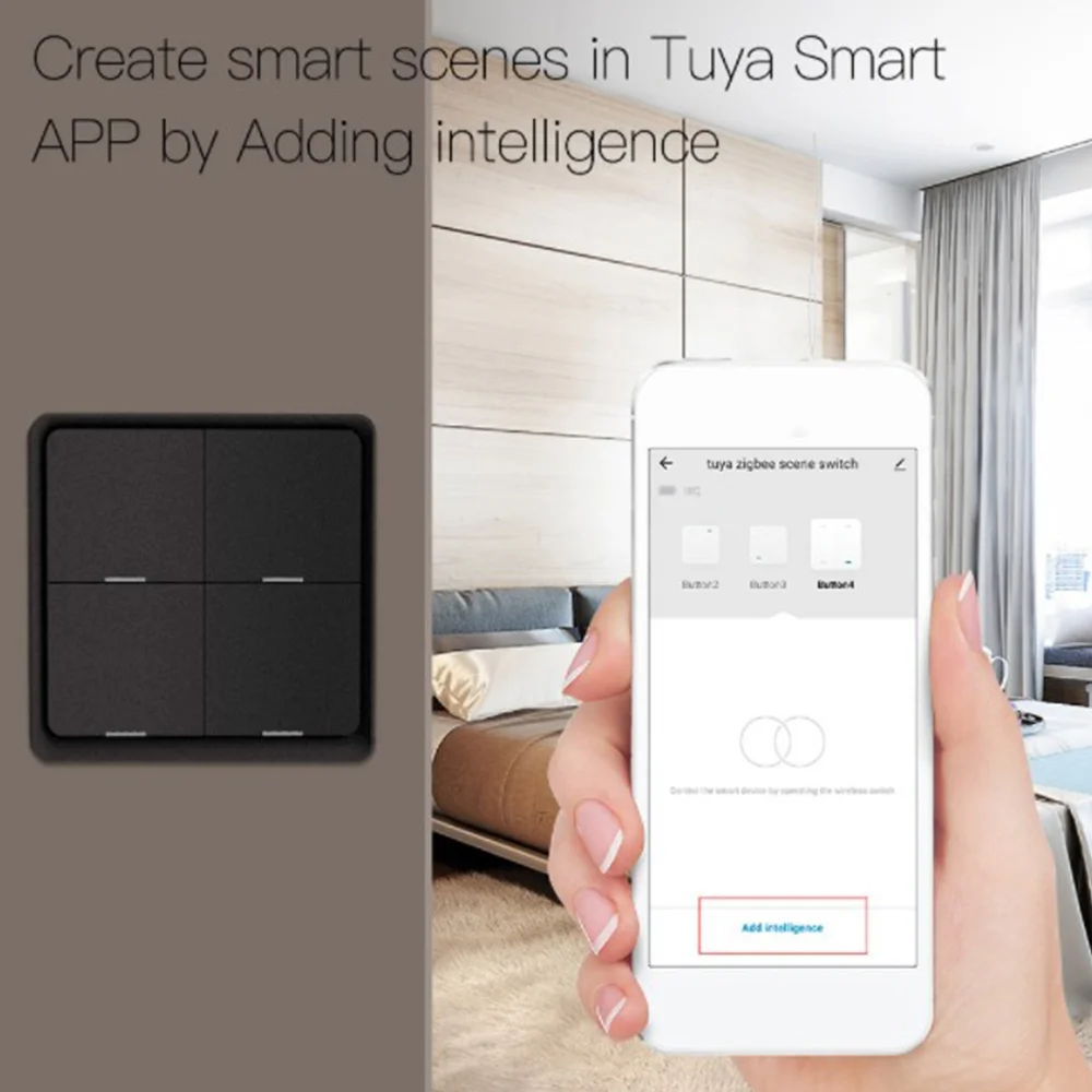 

ASMA-4 Gang For Tuya Zigbee Wireless 12 Scene Switch, Push Button Controller Battery Powered Automation Scenario