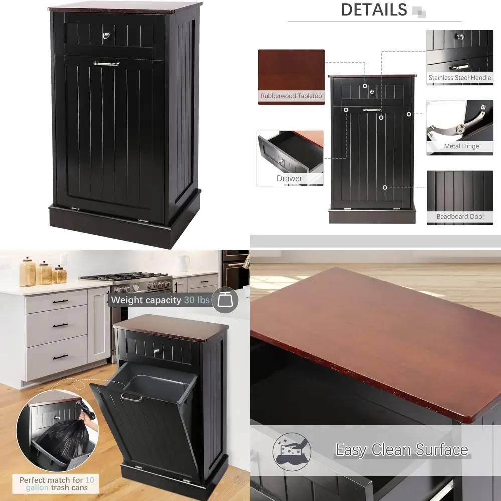 

10 Gallon Wooden Freestanding Laundry Sorter Cabinet with Tilt-Out Trash and Recycling Drawer, Hideaway Storage Solution