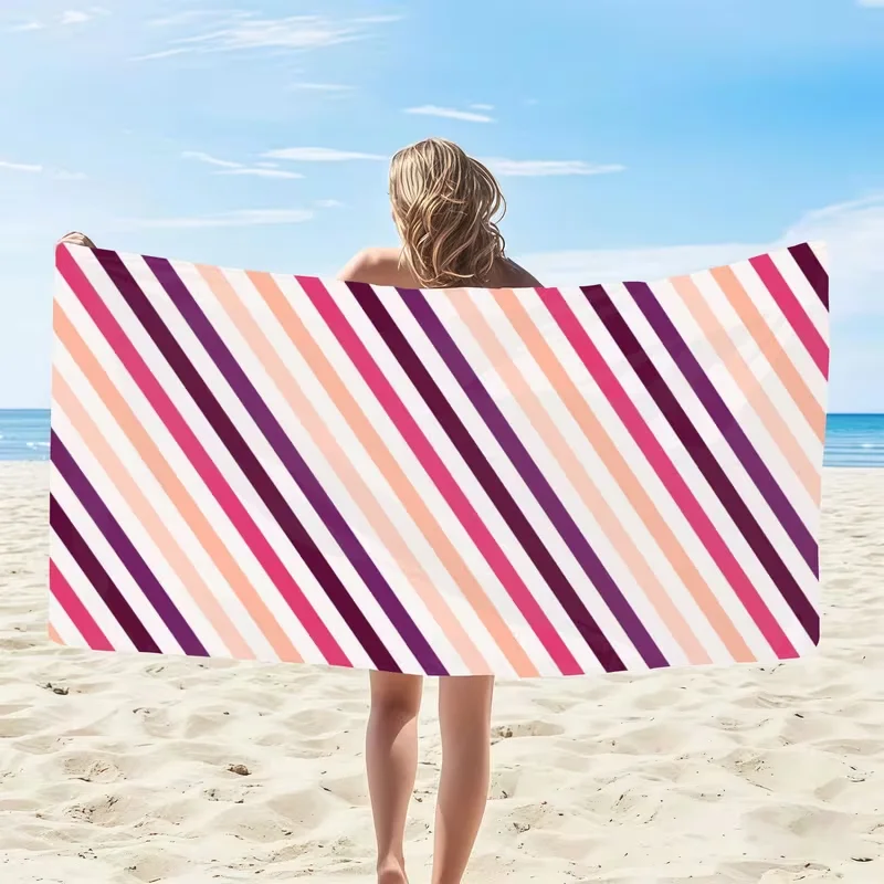Pink Purple Diagonal Stripe Beach Towel Lightweight Towel Modern Geometric Style for Beach Swimming Travel Daily