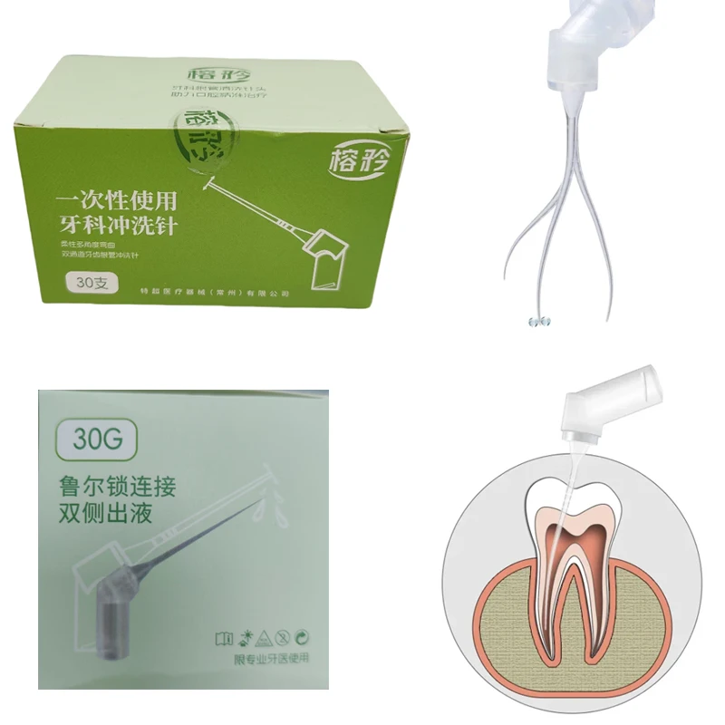 30Pcs/Box Dental Disposable Flexible Root Canal Irrigation Needle 30G Plastic Bilateral Open Bendable Periodontal Rinse Needle