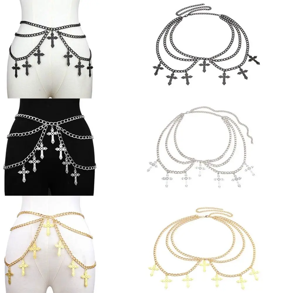 Fashion Elegant Cross Waist Chain Metal Hollow Pants Chain Multi-layered Punk Waist Chain Unisex