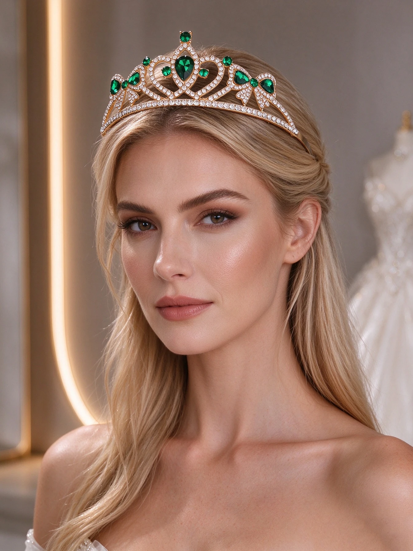 Multi-Color Rhinestone Crown Bridal Headpiece, Iridescent Green, Blue, and Pink Crystal Crown, Wedding Dress Evening Party Princess Hair Crown - view 4
