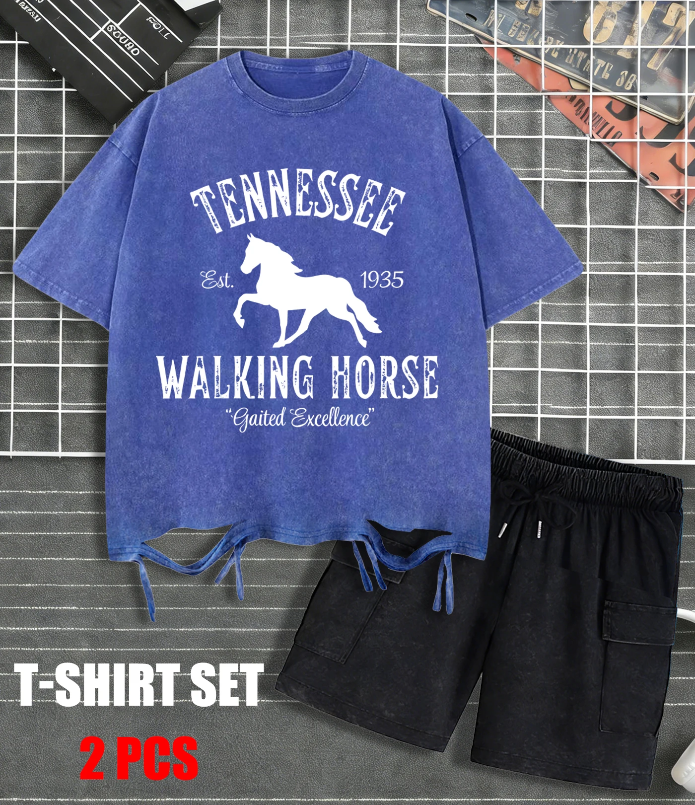 

Tennessee Walking Horses Design Washed T-Shirt Mens Summer O-Neck Holes T Shirts Soft Cotton Shorts Set Unisex Loose Clothing